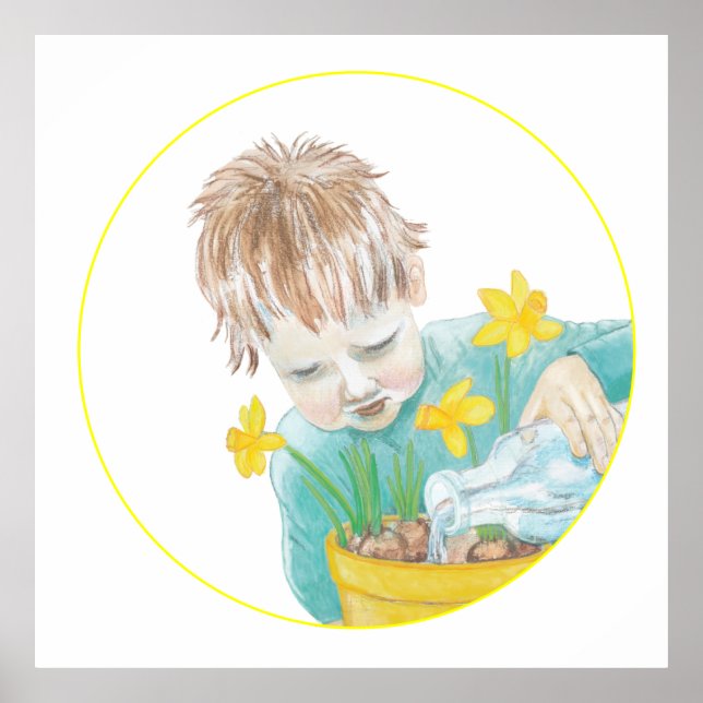 Poster Garçon Avec Daffodiles (Devant)