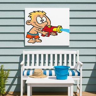 Poster Garçon avec pistolet à eau Été Amusement