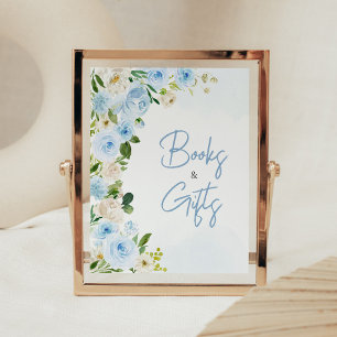 Poster Garçon bébé en fleur Baby shower Livres et cadeaux