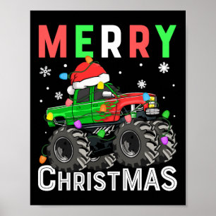 Poster Garçon camion monstre Joyeux Noël Chapeau de Père