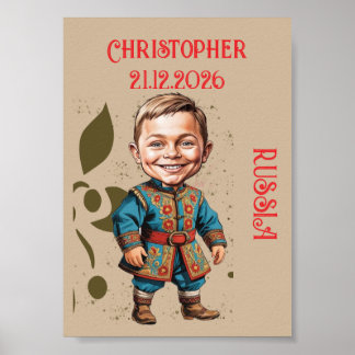 Poster Garçon caricaturé habillé en vintage russe