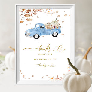 Poster Garçon Citrouille Livres D'automne Pour Bébé Signe