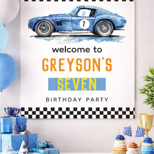 Poster Garçon Cool Blue Voiture de Course Enfants Anniver