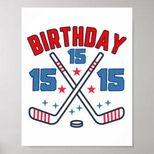 Poster Garçon d'anniversaire Quinze Hockey sur glace 15e 