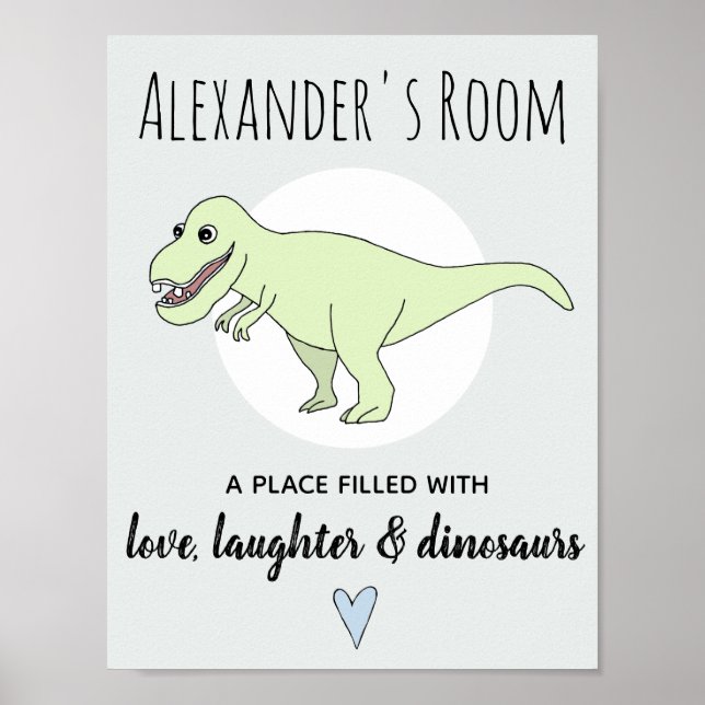 Poster Garçon Doodle Dinosaur T-Rex avec Nom Nurserie (Devant)