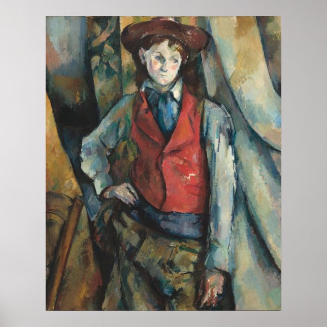 Poster Garçon en manteau rouge - Paul Cézanne Art (Devant)