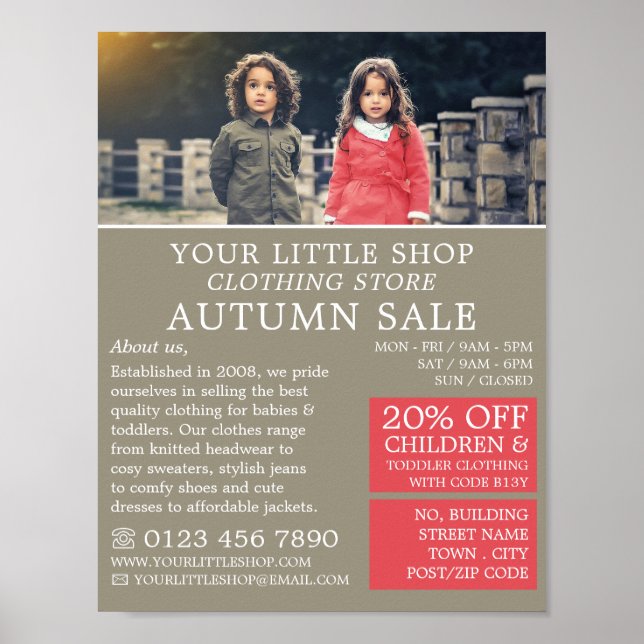 Poster Garçon et fille, Boutique de vêtements pour enfant (Devant)