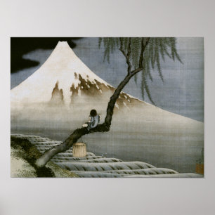 Poster Garçon et Mont Fuji Hokusai Art japonais