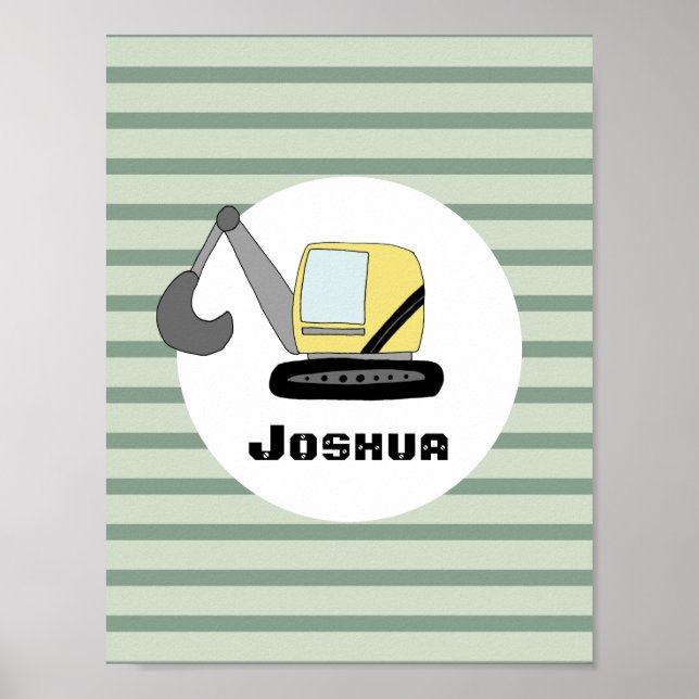 Poster Garçon excavatrice de construction et nom pour enf (Devant)