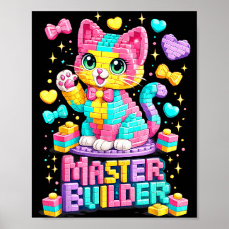 Poster Garçon Fille Enfant Bloc Brique Construction Chat