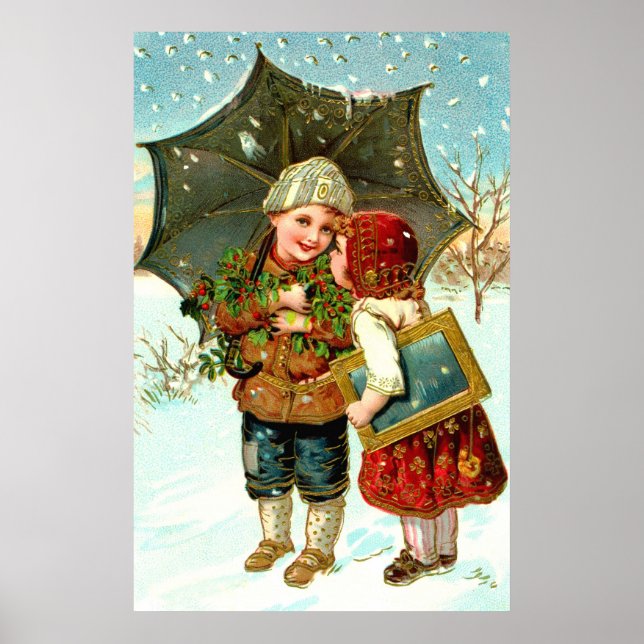 Poster Garçon, fille et parapluie (Devant)