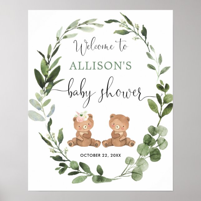Poster Garçon fille jumeaux ourlet baby shower signe de b (Devant)