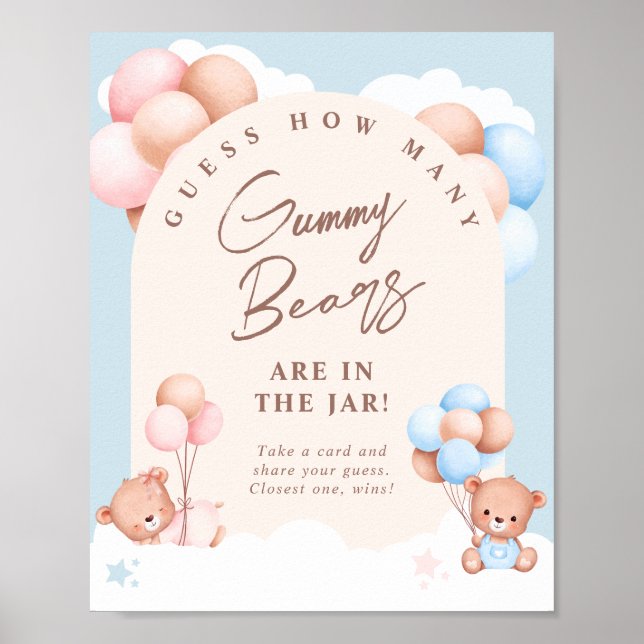 Poster Garçon Fille Jumeaux Teddy Bear Devinez Combien De (Devant)