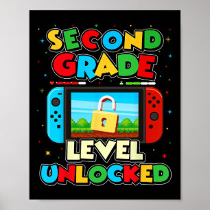 Poster Garçon gamer enfant niveau 2e année débloqué Ck T