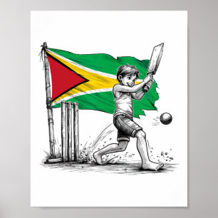 Poster Garçon guyanais jouant au cricket1 