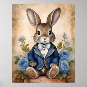 Poster Garçon Lapin Antique Shabby Chic