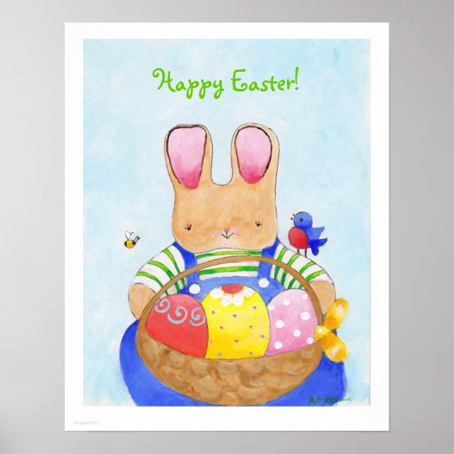 Poster garçon lapin avec panier (Devant)