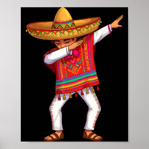 Poster Garçon mexicain faisant le dab avec un poncho drôl
