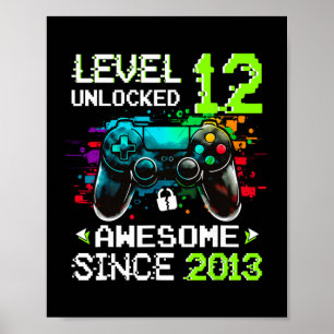 Poster Garçon Niveau 12 Débloqué Jeu Vidéo 12e Anniversai