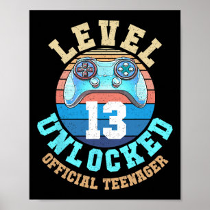 Poster Garçon niveau 13 Déverrouillé jeu vidéo 13e annive