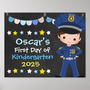 Poster Garçon officier de police Premier jour de l'école 