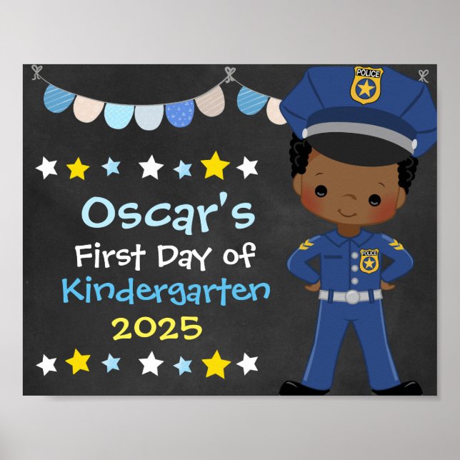 Poster Garçon officier de police Premier jour de l'école  (Devant)