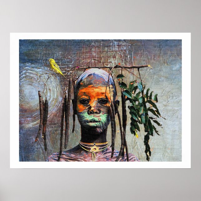 Poster Garçon oiseau africain — Aquarelle afrocentrique (Devant)