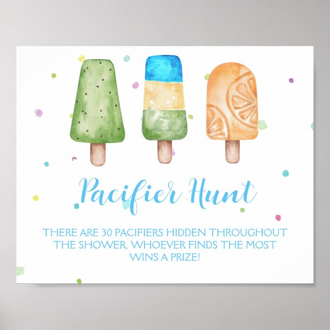 Poster Garçon prêt à pop Baby shower jeu chasse pacifier  (Devant)