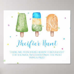 Poster Garçon prêt à pop Baby shower jeu chasse pacifier 