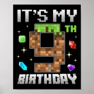 Poster Garçon rétro 9e anniversaire Niveau 9 Joueur vidéo