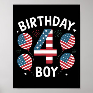 Poster Garçons 4 ans Drapeau américain 4 juillet 4e Birt