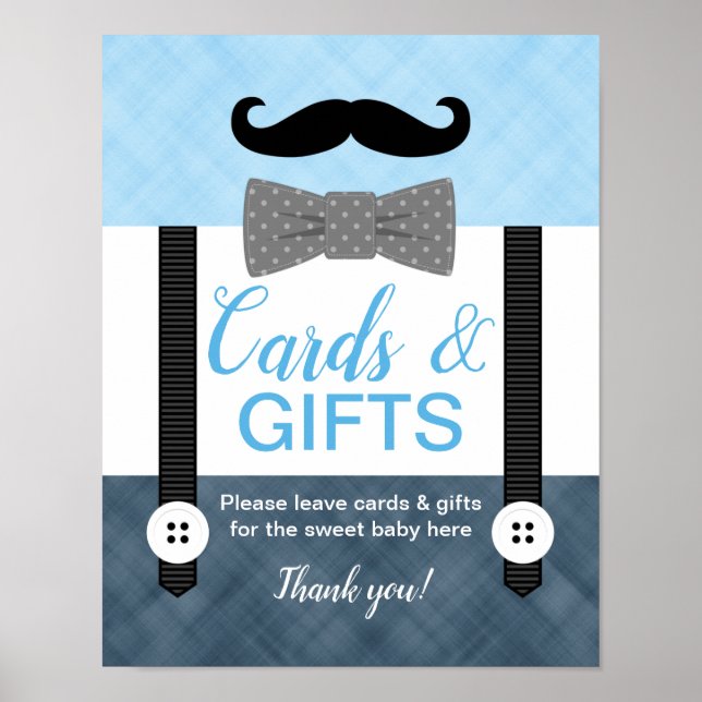 Poster Garçons baby shower cartes et cadeaux signe bleu m (Devant)
