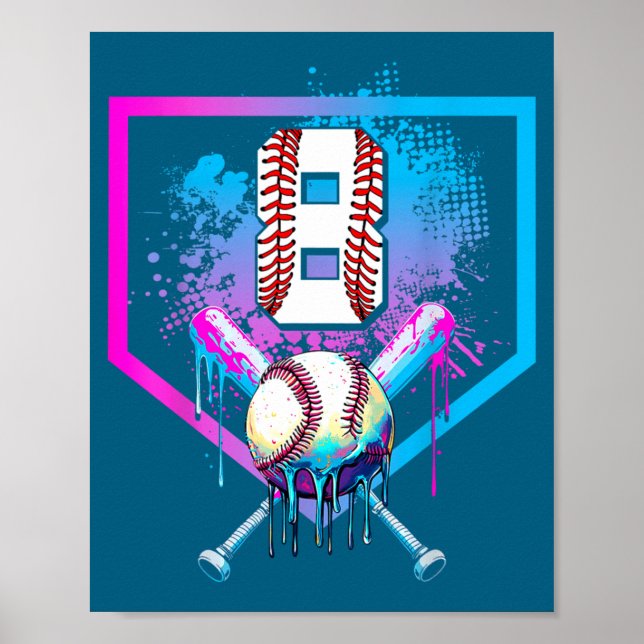 Poster Garçons Baseball Drip 8e Anniversaire Maison (Devant)