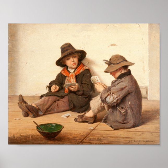 Poster Garçons Jouant aux cartes | Antonio Ermolao Paolet (Devant)