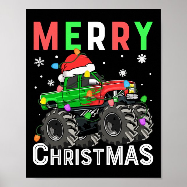 Poster Garçons Monster Camion Joyeux Noël Santa Hat Enfan (Devant)