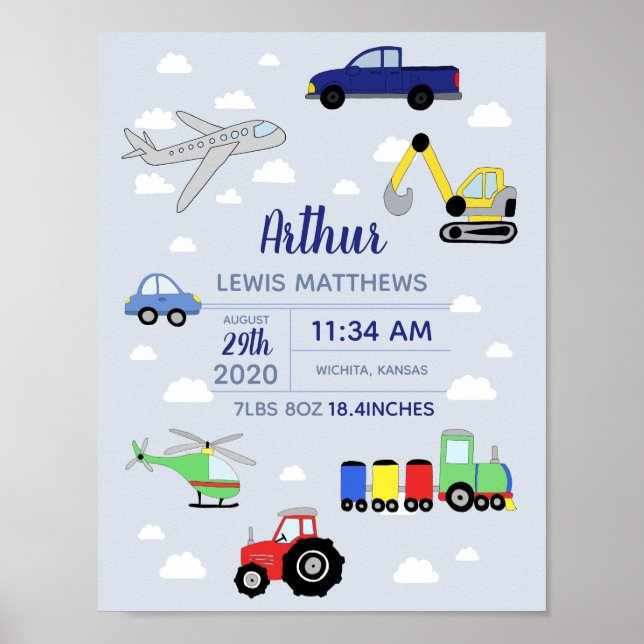 Poster Garçons transport jolie voiture train bébé pépiniè (Devant)