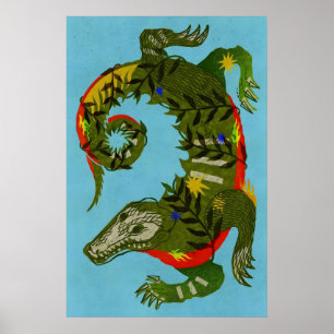 Poster Garde du corps d'alligator Abstrait japonais Bauha