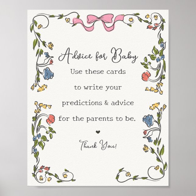 Poster Garden Party Floral Baby shower Conseils pour bébé (Devant)