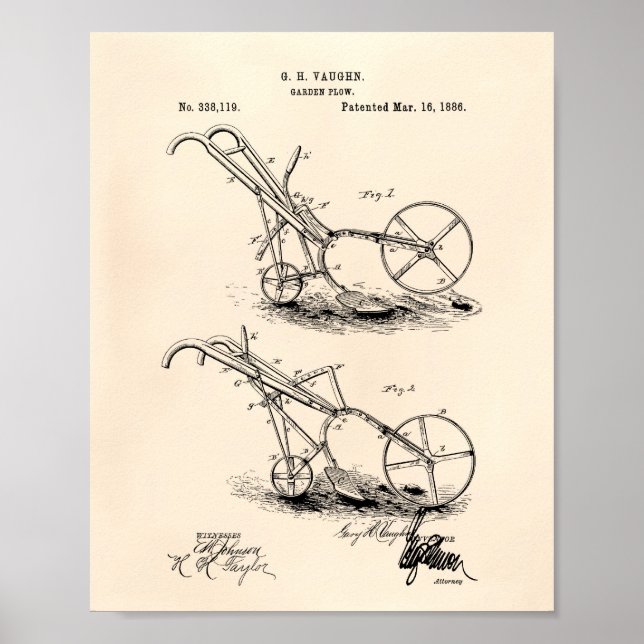 Poster Garden Plow 1886 Brevet Art Vieux Poivre (Devant)