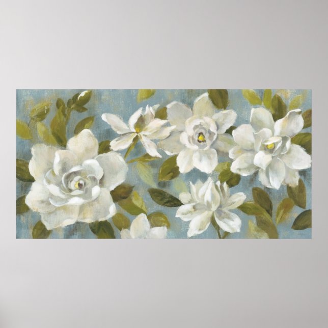 Poster Gardenias sur bleu ardoise (Devant)