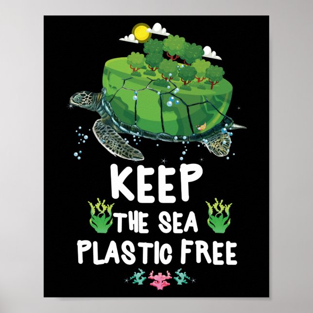 Poster Garder la mer Plastique Libre Turtle Sauver la Ter (Devant)