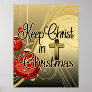 Poster Garder le Christ à Noël, Gold/Red Christian