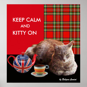 POSTER "GARDEZ CALME ET CHATON À L'AFFICHE" ,TARTAN ROUGE