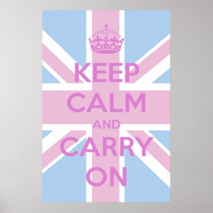 Poster Gardez le calme et continuez Union Jack rose et