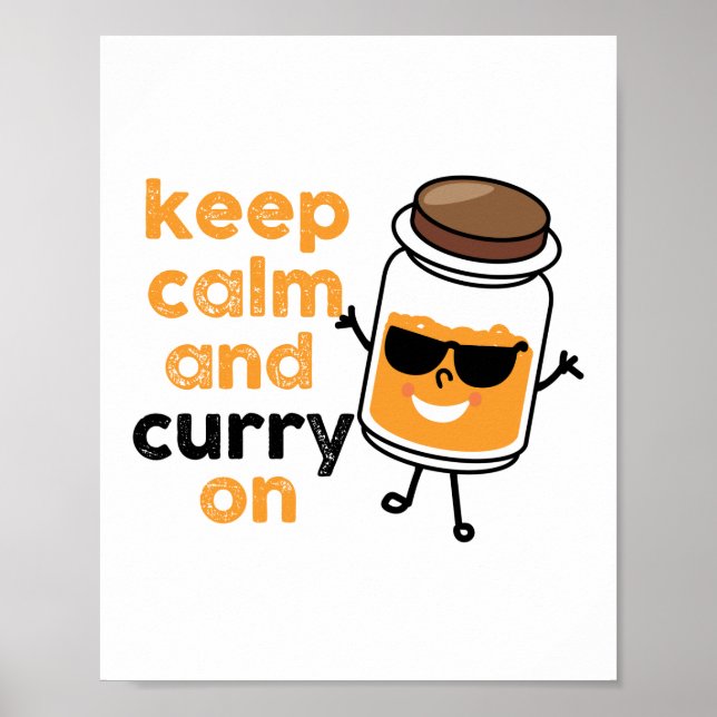 Poster Gardez Le Calme Et Le Curry Sur Un Pun D'Herbe (Devant)