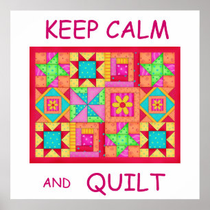 Poster Gardez le calme et l'édredon de patchwork multi de