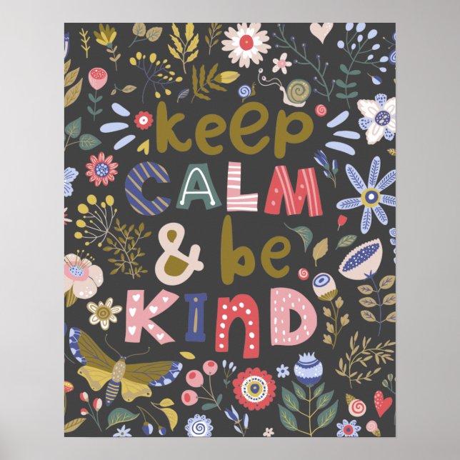 Poster Gardez Le Calme Soyez Des Fleurs D'Art Folk (Devant)