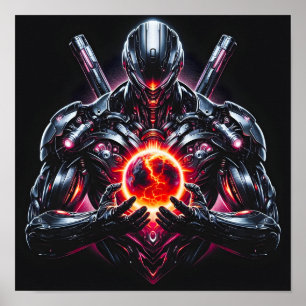 Poster Gardien Cosmique Cybernétique Abstrait Robot Futur