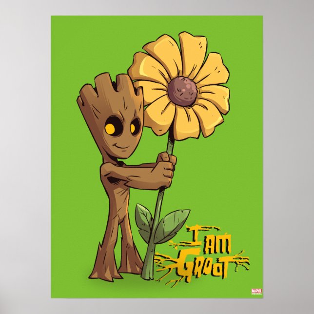 Poster Gardiens de la Galaxie | Groot bébé et marguerite (Devant)