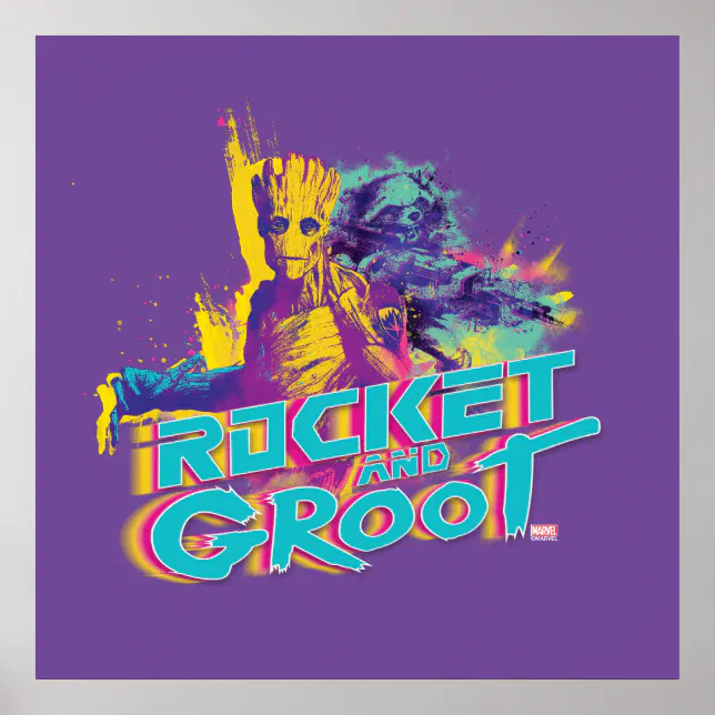 Poster Gardiens de la Galaxie, Rocket & Groot Neon Art